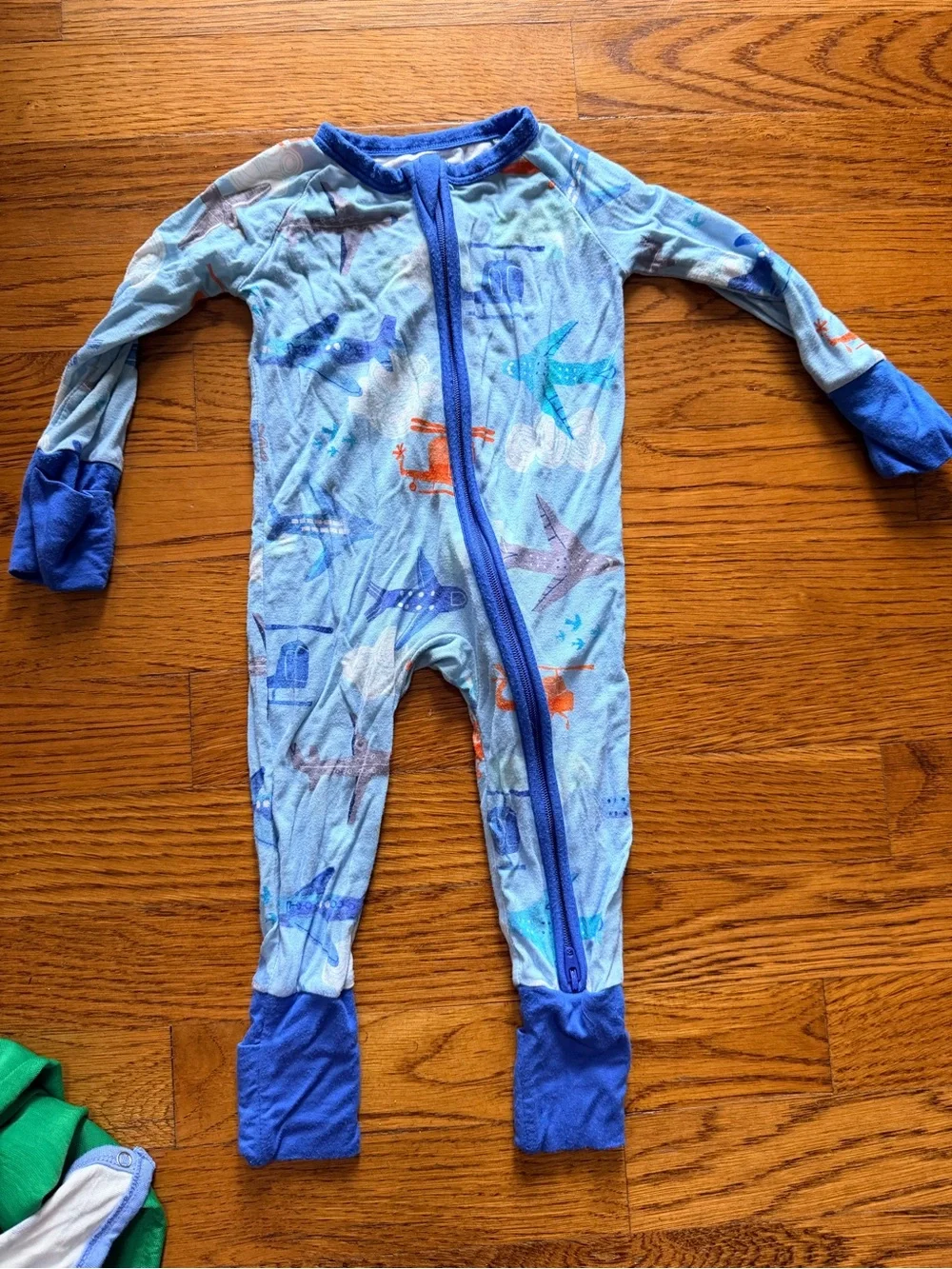 Blue Airplane Print Kids One-Piece Pajamas